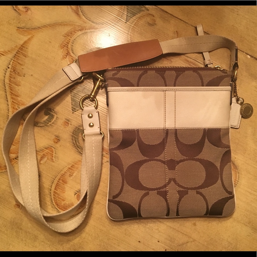 Coach Swingpack Khaki Tan Signature Stripe